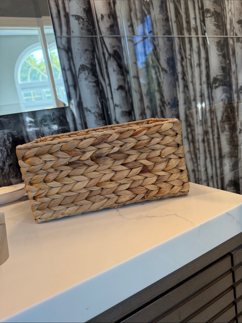 Rectangular Natural Water Hyacinth Hand Woven Wicker Basket